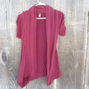 SIMLU WOMENS CARDIGAN MAROON SHORT SLEEVE MEDIUM